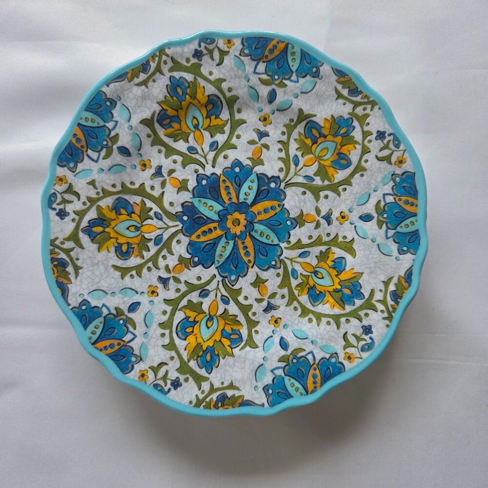 LeCadeaux "Allegra" 7" Appetizer Plates Set of 4 Floral Scalloped Boho Cottage